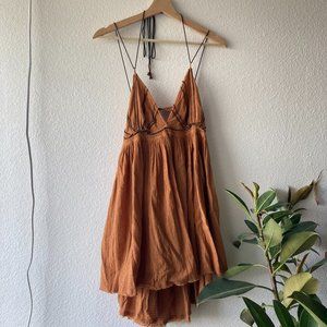 Free People Mustard Yellow Open Back Cotton Dress Small S